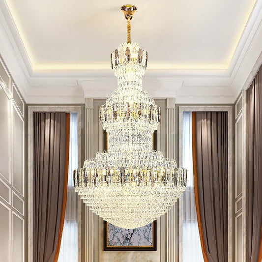 Extra Large Round Crystal Chandelier Luxury Foyer High Ceiling Light Fixture For Living Room/ Hotel Hall Entrance - Zelno Lighting