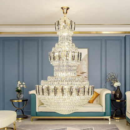 Extra Large Round Crystal Chandelier Luxury Foyer High Ceiling Light Fixture For Living Room/ Hotel Hall Entrance - Zelno Lighting