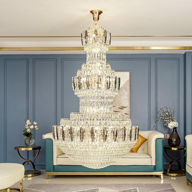 Extra Large Round Crystal Chandelier Luxury Foyer High Ceiling Light Fixture For Living Room/ Hotel Hall Entrance - Zelno Lighting