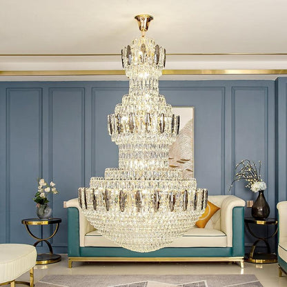 Extra Large Round Crystal Chandelier Luxury Foyer High Ceiling Light Fixture For Living Room/ Hotel Hall Entrance - Zelno Lighting