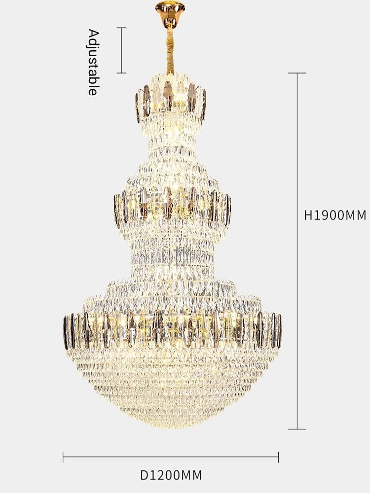 Extra Large Round Crystal Chandelier Luxury Foyer High Ceiling Light Fixture For Living Room/ Hotel Hall Entrance - Zelno Lighting