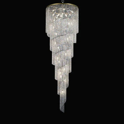 Extra Large Spiral Tiered Long Crystal Chandelier Luxury Crystal Tassel Light Fixture For Staircase/Entryway - Zelno Lighting