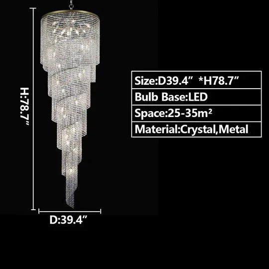 Extra Large Spiral Tiered Long Crystal Chandelier Luxury Crystal Tassel Light Fixture For Staircase/Entryway - Zelno Lighting