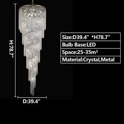 Extra Large Spiral Tiered Long Crystal Chandelier Luxury Crystal Tassel Light Fixture For Staircase/Entryway - Zelno Lighting