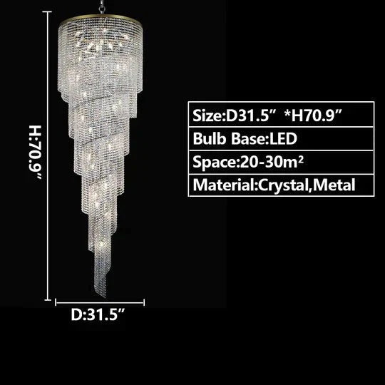 Extra Large Spiral Tiered Long Crystal Chandelier Luxury Crystal Tassel Light Fixture For Staircase/Entryway - Zelno Lighting
