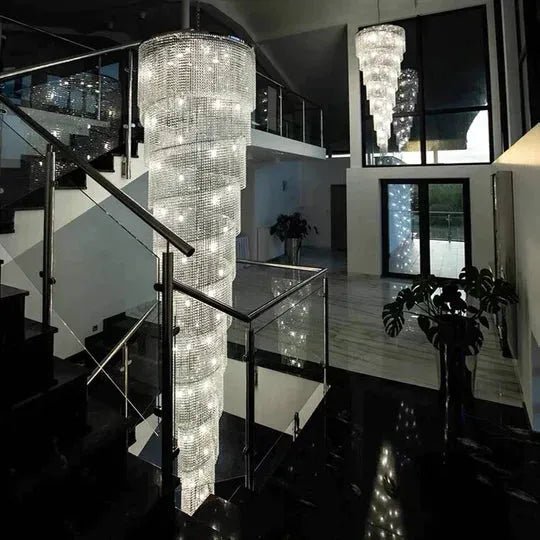 Extra Large Spiral Tiered Long Crystal Chandelier Luxury Crystal Tassel Light Fixture For Staircase/Entryway - Zelno Lighting