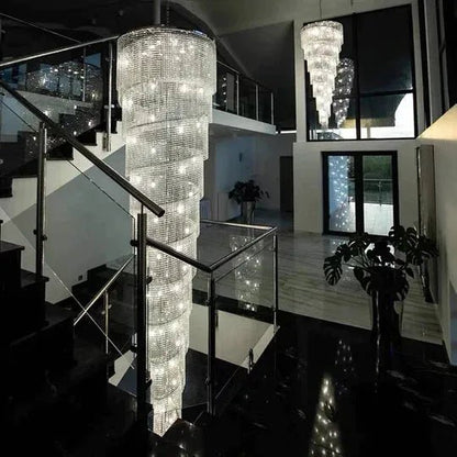 Extra Large Spiral Tiered Long Crystal Chandelier Luxury Crystal Tassel Light Fixture For Staircase/Entryway - Zelno Lighting