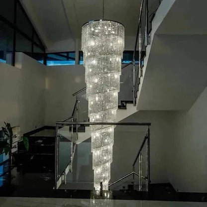 Extra Large Spiral Tiered Long Crystal Chandelier Luxury Crystal Tassel Light Fixture For Staircase/Entryway - Zelno Lighting
