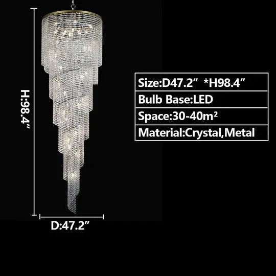 Extra Large Spiral Tiered Long Crystal Chandelier Luxury Crystal Tassel Light Fixture For Staircase/Entryway - Zelno Lighting