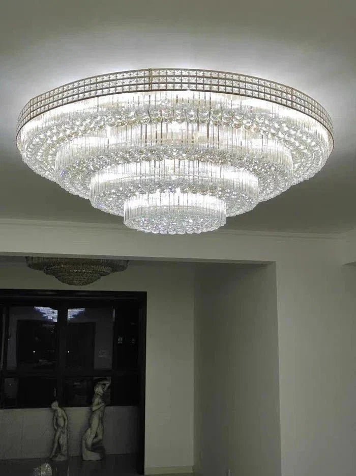 Extra Large Three Layers Round Luxury Flush Mounted Crystal Chandelier for Living Room - Zelno Lighting