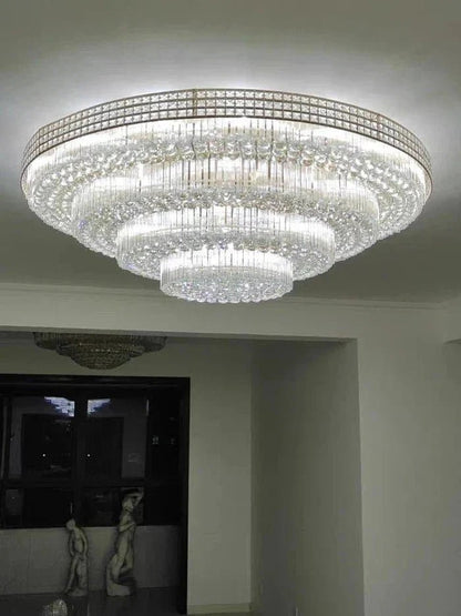 Extra Large Three Layers Round Luxury Flush Mounted Crystal Chandelier for Living Room - Zelno Lighting