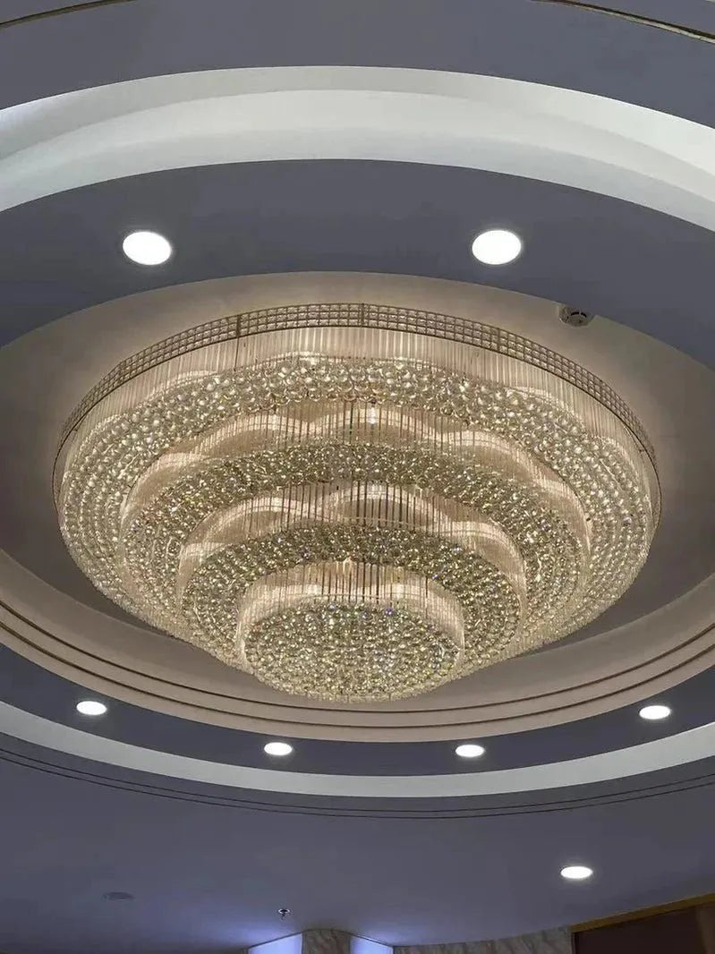 Extra Large Three Layers Round Luxury Flush Mounted Crystal Chandelier for Living Room - Zelno Lighting