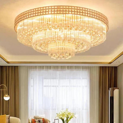 Extra Large Three Layers Round Luxury Flush Mounted Crystal Chandelier for Living Room - Zelno Lighting