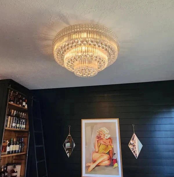 Extra Large Three Layers Round Luxury Flush Mounted Crystal Chandelier for Living Room - Zelno Lighting