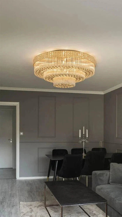 Extra Large Three Layers Round Luxury Flush Mounted Crystal Chandelier for Living Room - Zelno Lighting