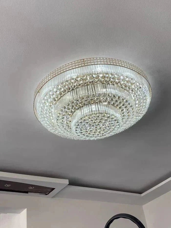 Extra Large Three Layers Round Luxury Flush Mounted Crystal Chandelier for Living Room - Zelno Lighting