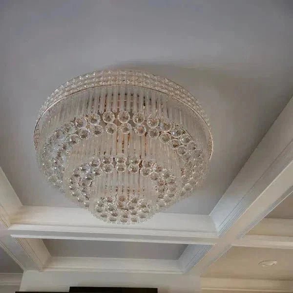 Extra Large Three Layers Round Luxury Flush Mounted Crystal Chandelier for Living Room - Zelno Lighting