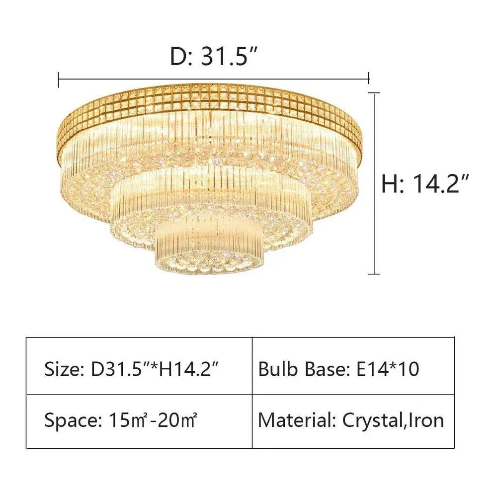 Extra Large Three Layers Round Luxury Flush Mounted Crystal Chandelier for Living Room - Zelno Lighting