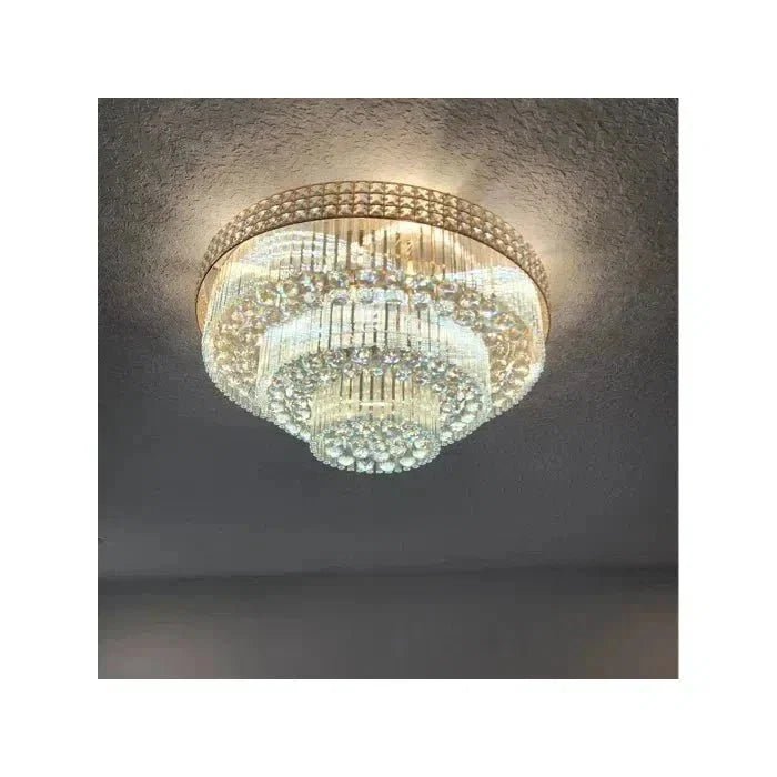 Extra Large Three Layers Round Luxury Flush Mounted Crystal Chandelier for Living Room - Zelno Lighting