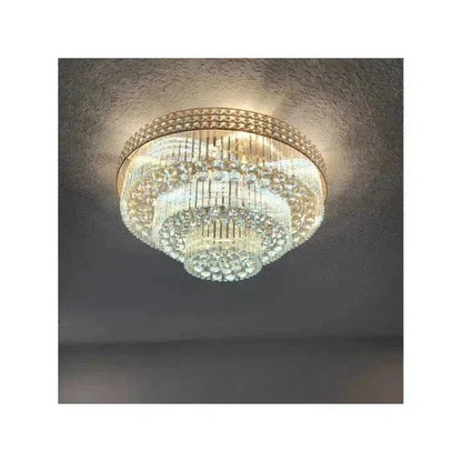 Extra Large Three Layers Round Luxury Flush Mounted Crystal Chandelier for Living Room - Zelno Lighting