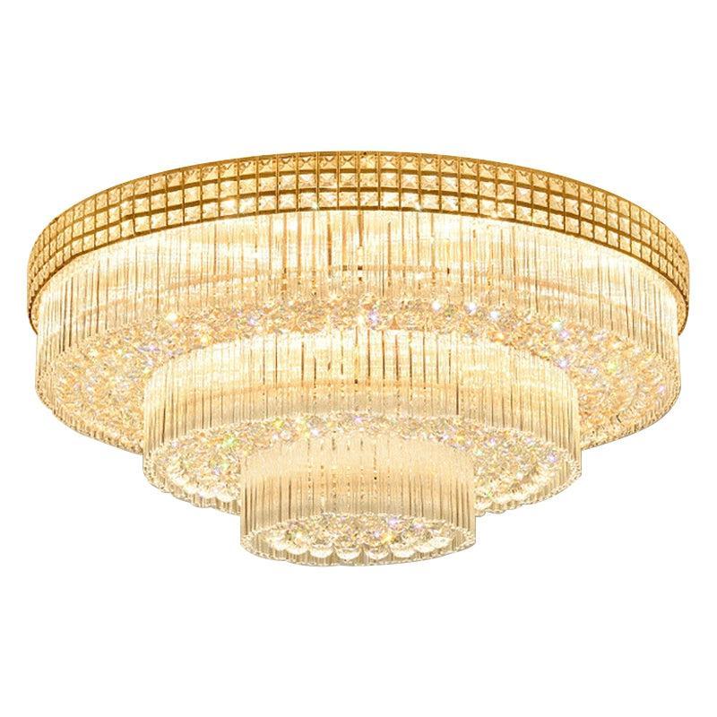 Extra Large Three Layers Round Luxury Flush Mounted Crystal Chandelier for Living Room - Zelno Lighting