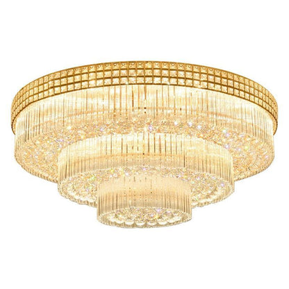Extra Large Three Layers Round Luxury Flush Mounted Crystal Chandelier for Living Room - Zelno Lighting