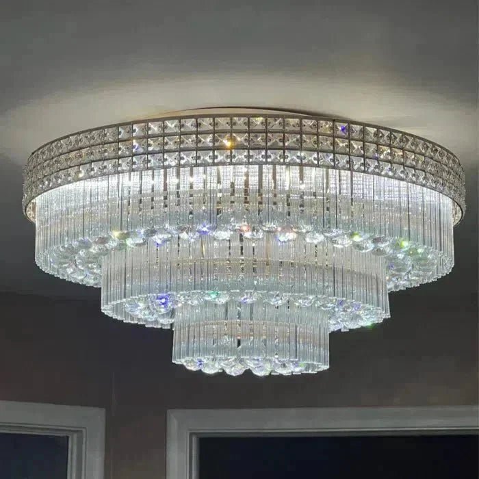 Extra Large Three Layers Round Luxury Flush Mounted Crystal Chandelier for Living Room - Zelno Lighting