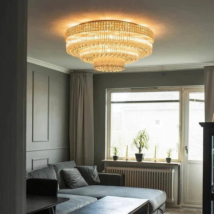 Extra Large Three Layers Round Luxury Flush Mounted Crystal Chandelier for Living Room - Zelno Lighting