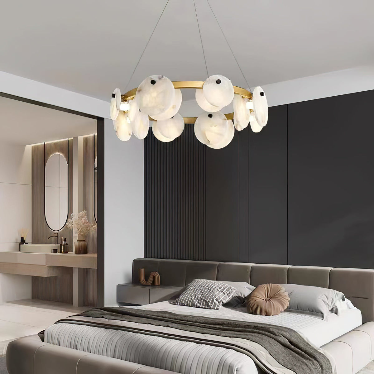 Faelan Alabaster Chandelier Lighting for Bedroom - Zelno