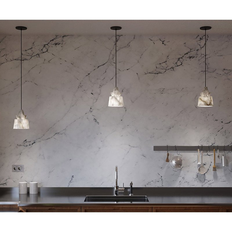 Flo Alabaster Pendant Light Beside Coffee Table - Zelno