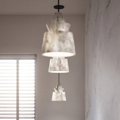 Flo Alabaster Pendant Light Beside Coffee Table - Zelno