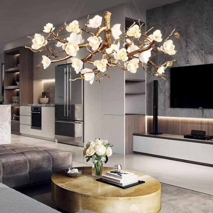 Flower Bloom Branch Brass Chandelier - Zelno