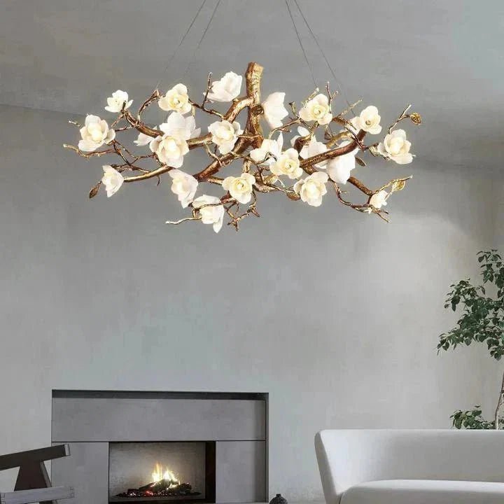 Flower Bloom Branch Brass Chandelier - Zelno Lighting