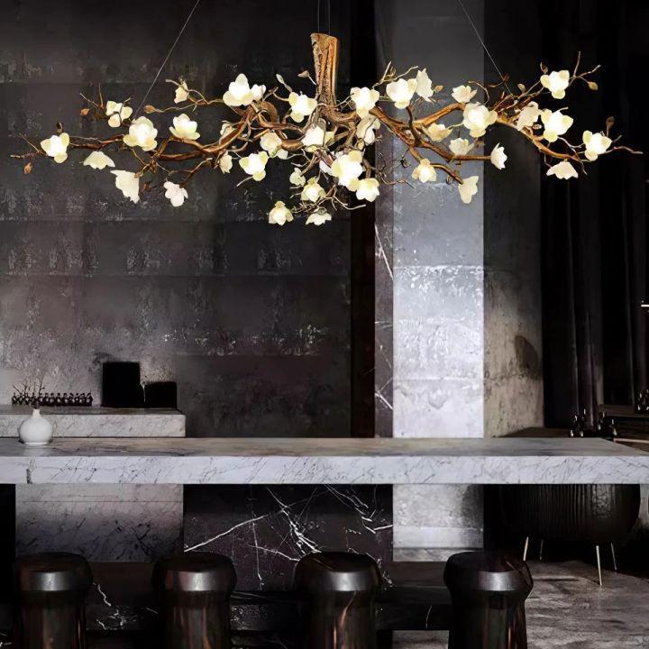 Flower Bloom Branch Brass Chandelier - Zelno Lighting