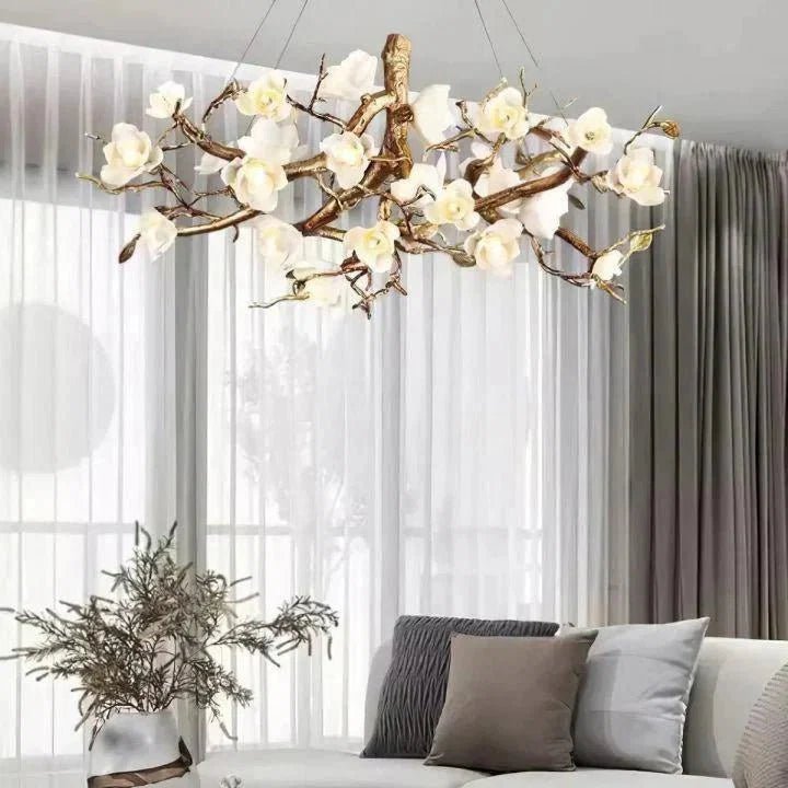 Flower Bloom Branch Brass Chandelier - Zelno Lighting