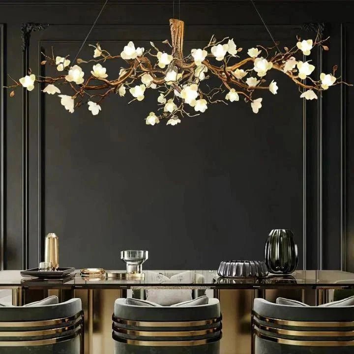 Flower Bloom Branch Brass Chandelier - Zelno Lighting