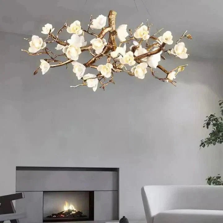 Flower Bloom Branch Brass Chandelier - Zelno Lighting