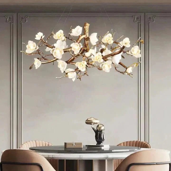 Flower Bloom Branch Brass Chandelier - Zelno Lighting