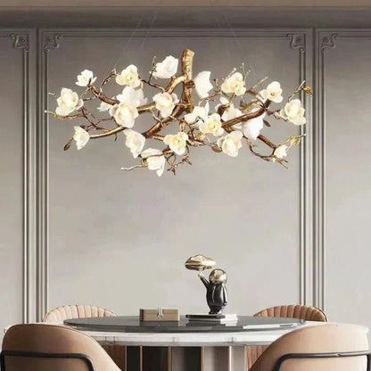 Flower Bloom Branch Brass Chandelier - Zelno Lighting