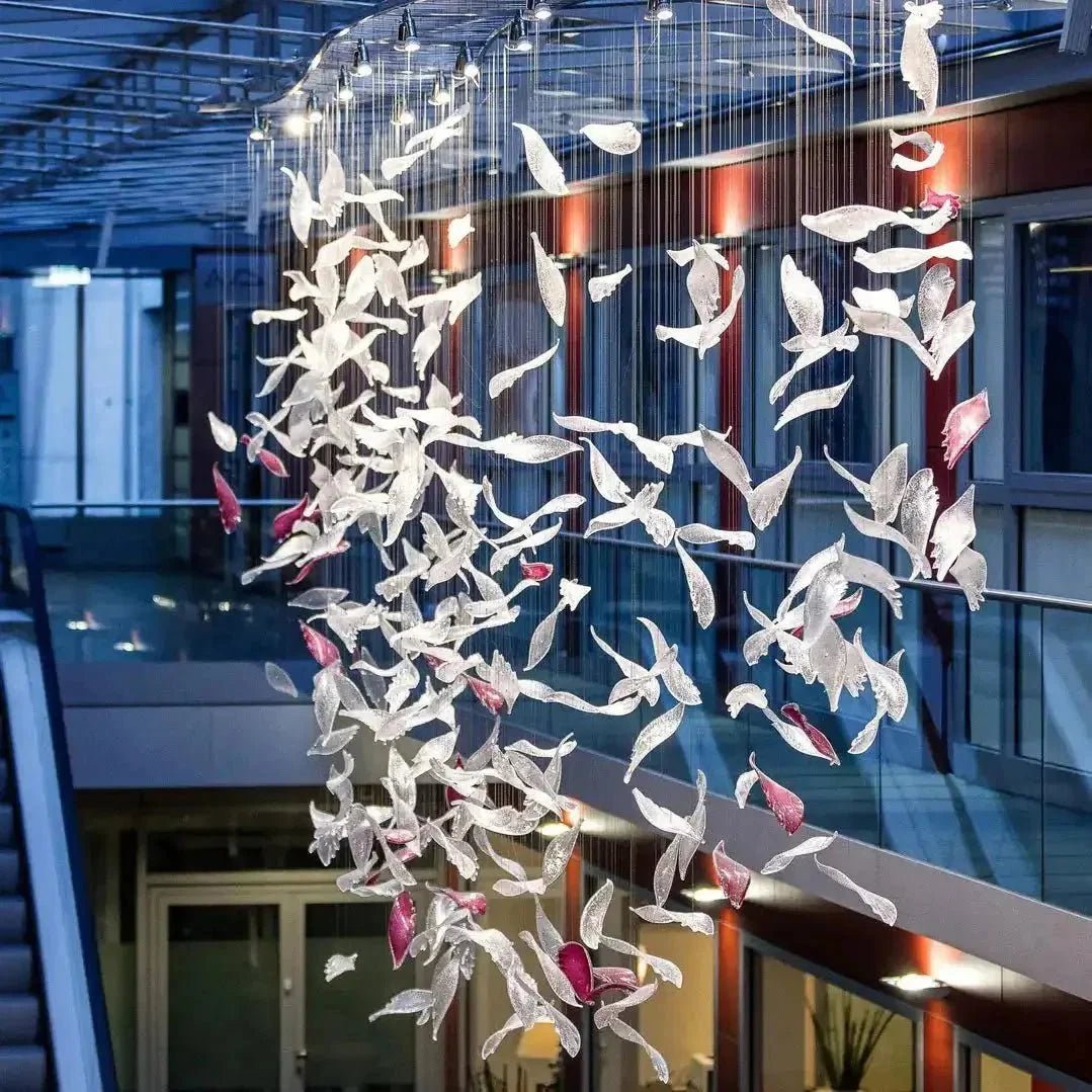 Flying Glass Feather Chandelier - Zelno Lighting