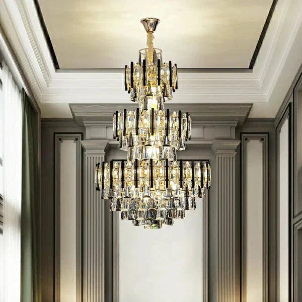 Foyer 3 Layers Extra Large Crystal Chandelier for Living Room Staircase Ceiling Lighting Fixture - Zelno Lighting