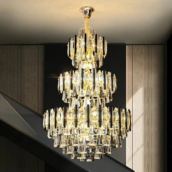 Foyer 3 Layers Extra Large Crystal Chandelier for Living Room Staircase Ceiling Lighting Fixture - Zelno Lighting