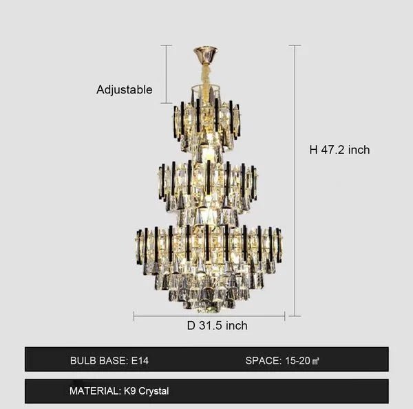 Foyer 3 Layers Extra Large Crystal Chandelier for Living Room Staircase Ceiling Lighting Fixture - Zelno Lighting