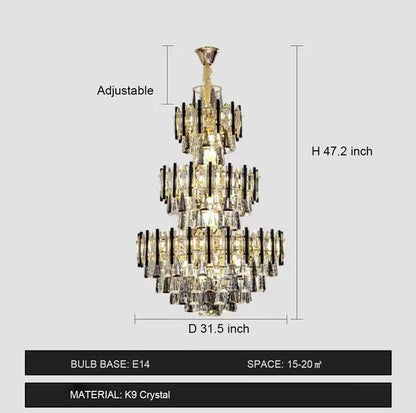 Foyer 3 Layers Extra Large Crystal Chandelier for Living Room Staircase Ceiling Lighting Fixture - Zelno Lighting