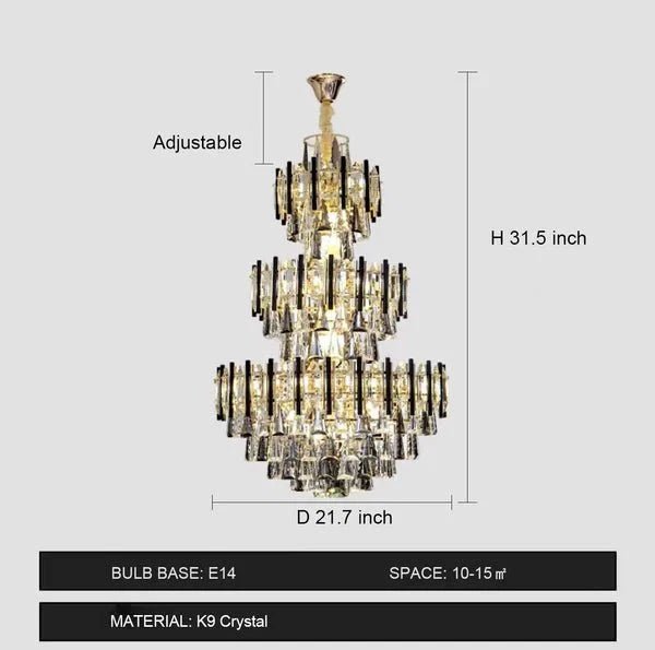 Foyer 3 Layers Extra Large Crystal Chandelier for Living Room Staircase Ceiling Lighting Fixture - Zelno Lighting