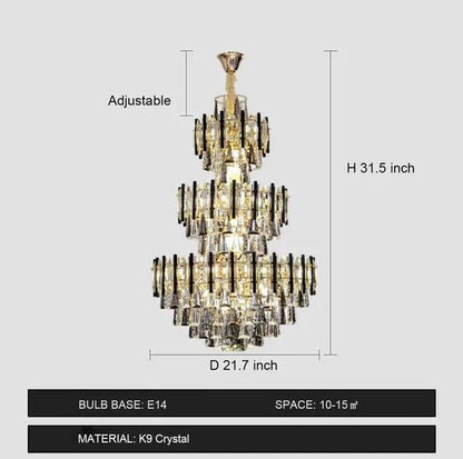 Foyer 3 Layers Extra Large Crystal Chandelier for Living Room Staircase Ceiling Lighting Fixture - Zelno Lighting