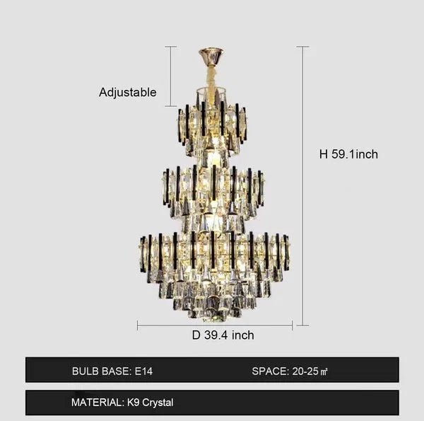 Foyer 3 Layers Extra Large Crystal Chandelier for Living Room Staircase Ceiling Lighting Fixture - Zelno Lighting