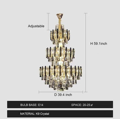 Foyer 3 Layers Extra Large Crystal Chandelier for Living Room Staircase Ceiling Lighting Fixture - Zelno Lighting
