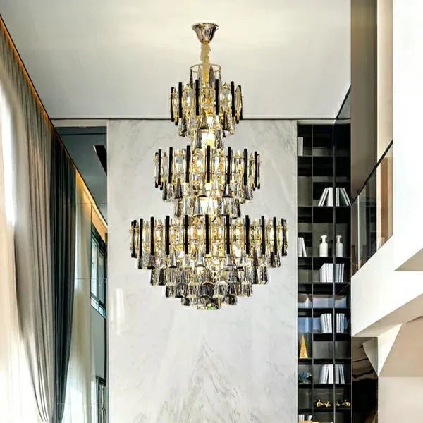 Foyer 3 Layers Extra Large Crystal Chandelier for Living Room Staircase Ceiling Lighting Fixture - Zelno Lighting
