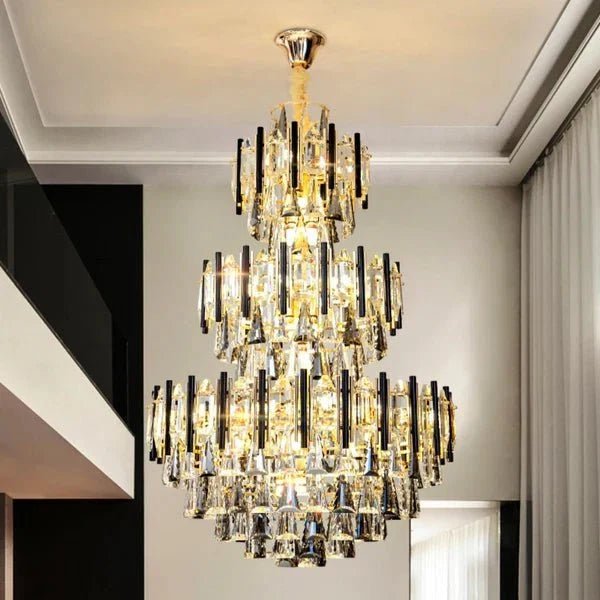 Foyer 3 Layers Extra Large Crystal Chandelier for Living Room Staircase Ceiling Lighting Fixture - Zelno Lighting